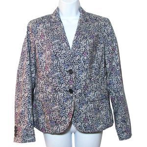 Talbots Tiny Blue Floral Flower Plants Cotton Blazer Size 4